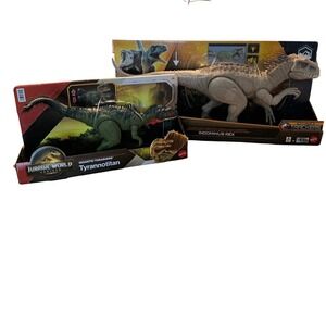 Jurassic World Gigantic Thrashers Tyrannotitan and Dino Trackers Indominus Rex